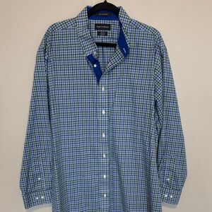 Paul Fredrick Men's Green and Blue Plaid Shirt